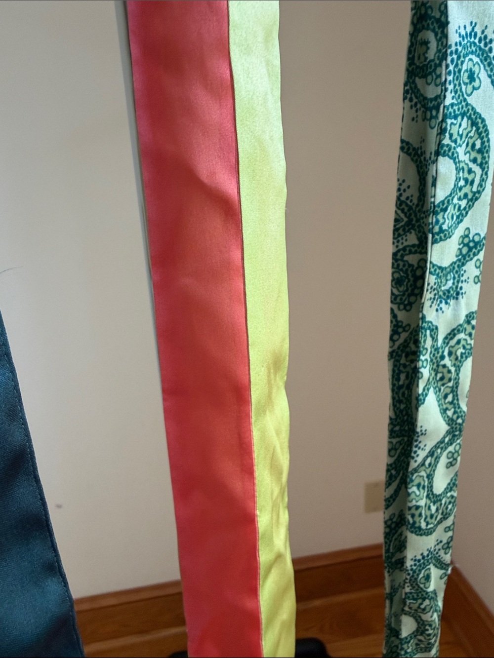 Skinny Silk Scarf Trio -DeepTeal, GreenPaisley & Pink/lime solid - Picture 3 of 4